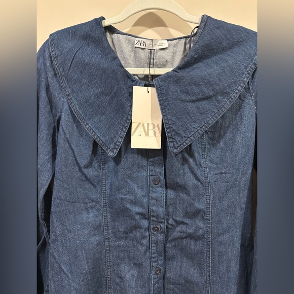 Zara Blue Buttoned Mini Dress with Sailor Collar - Picture 4 of 10